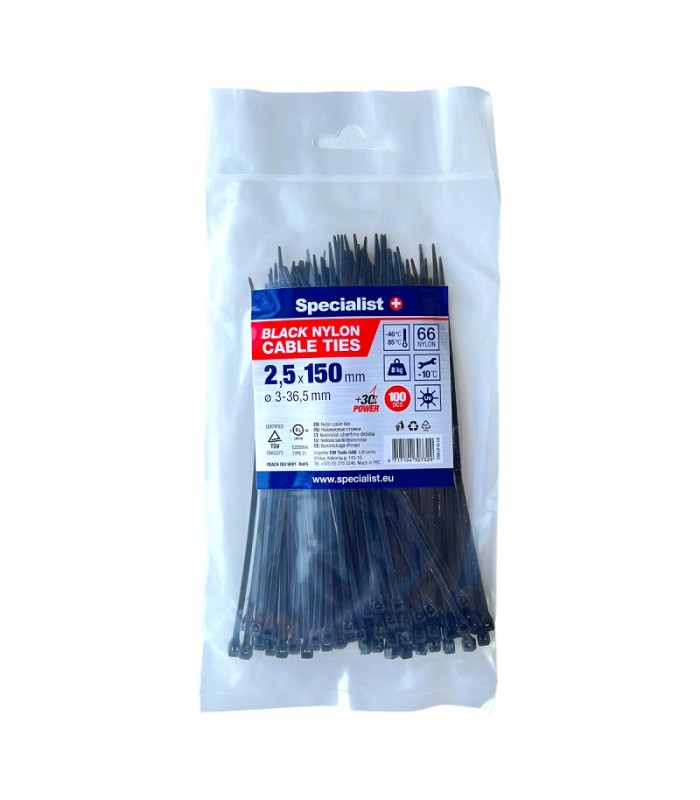 #31710 [81-3-2140J] SPECIALIST+ nylon cable ties, black, 2.5x150 mm, 100 pcs