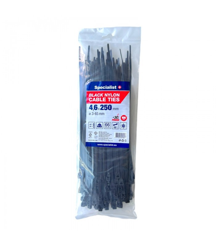 #31706 [81-3-4250J] SPECIALIST+ nylon cable ties, black, 4.6x250 mm, 100 pcs
