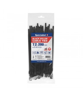 #31729 [81-3-7203J] SPECIALIST+ nylon cable ties, black, 7.6x200 mm, 50 pcs