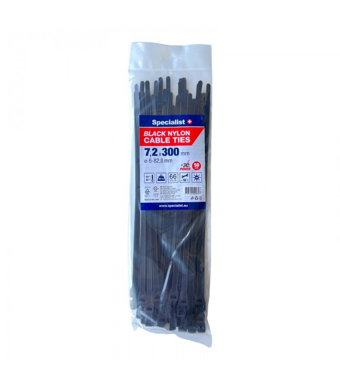 #31731 [81-3-7300J] SPECIALIST+ nylon cable ties, black, 7.6x300 mm, 50 pcs