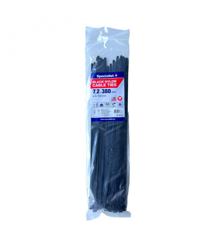 #31733 [81-3-7380J] SPECIALIST+ nylon cable ties, black, 7.6x370 mm, 50 pcs